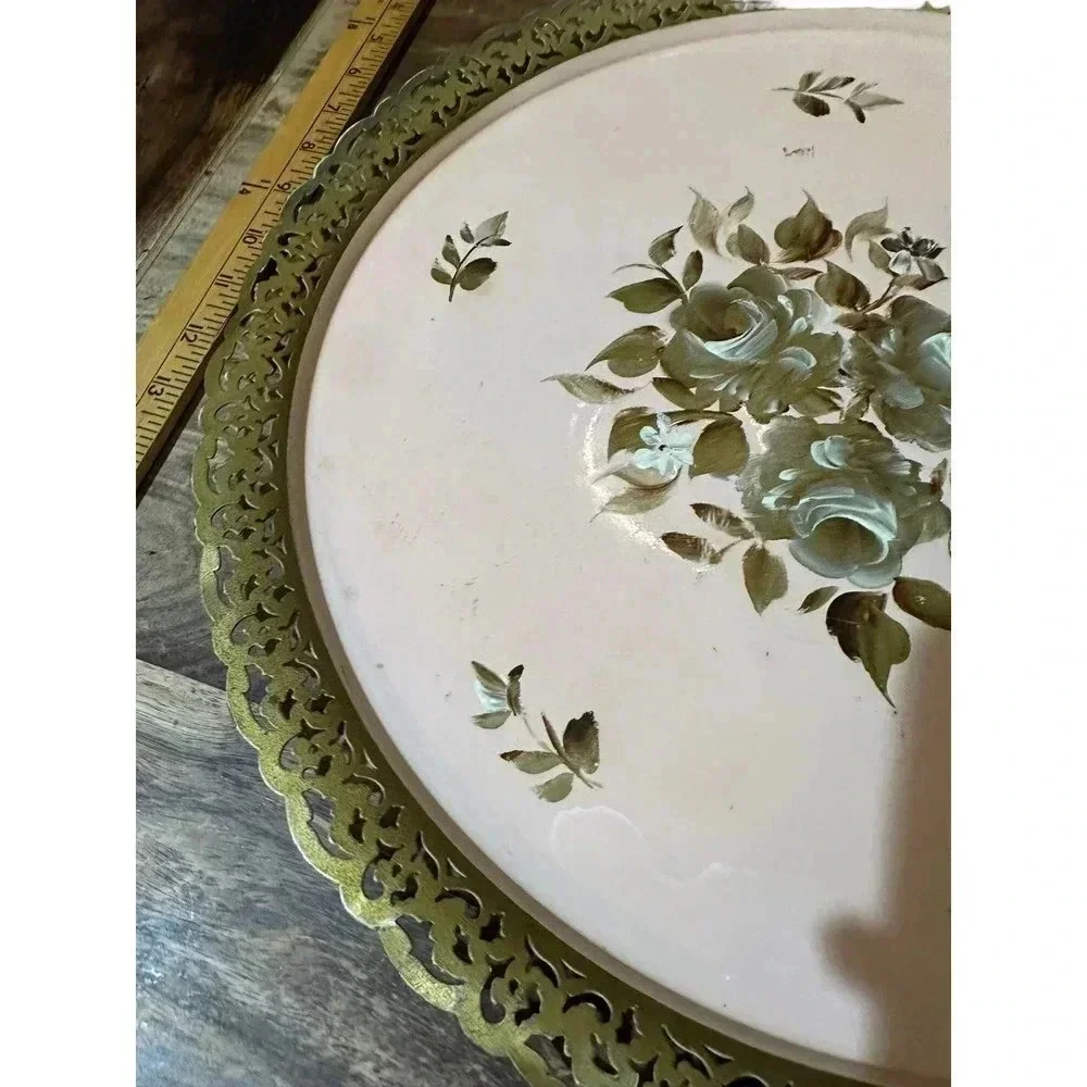 Vintage Nashco Products Metal Hand Painted Floral Serving Tray Size OS
